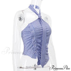 Blue Striped Halter Charming Tie Detail Top image 10