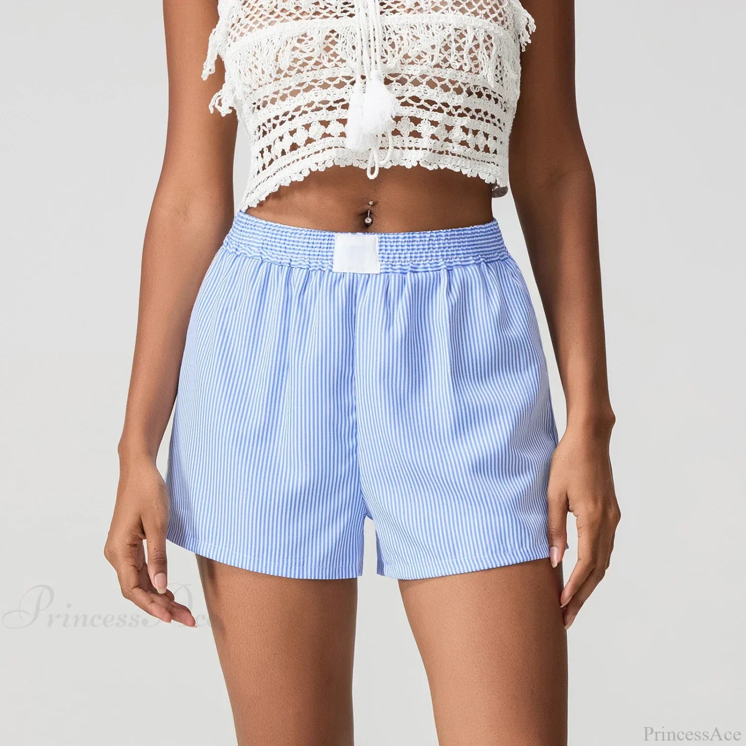 Blue Striped Loose Wide Leg Short image 5