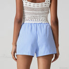 Blue Striped Loose Wide Leg Short image 4