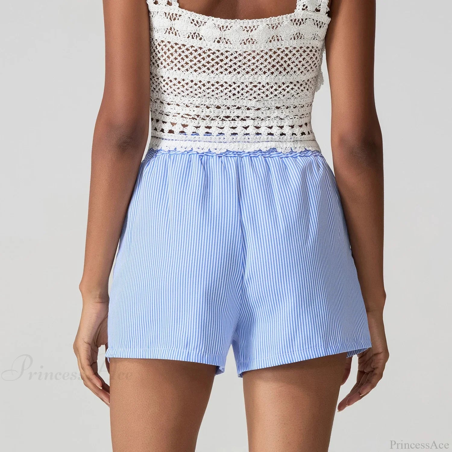 Blue Striped Loose Wide Leg Short image 4