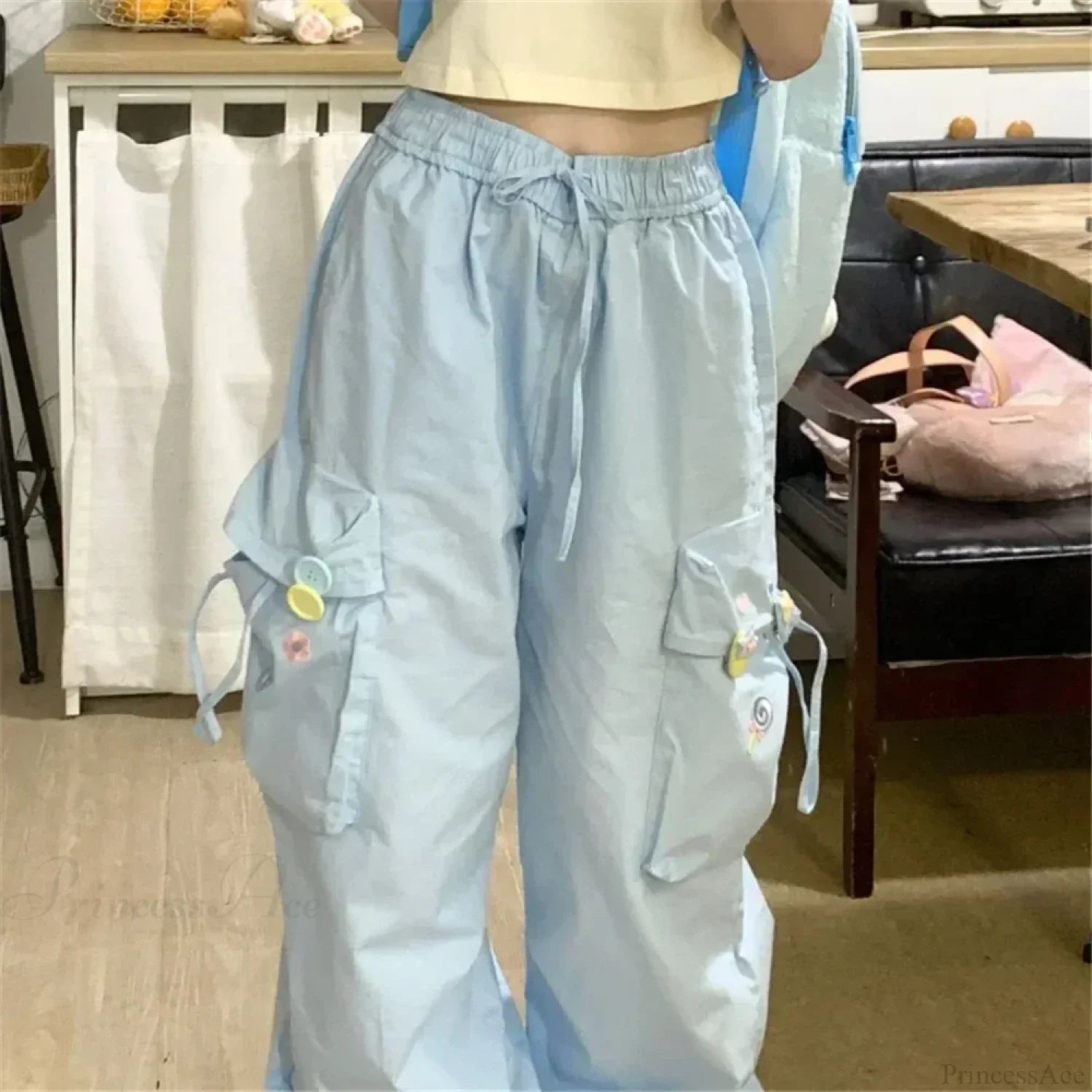 Blue Sweet Embroidered Casual Japanese Trend Pant image 3