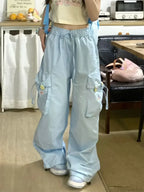 Blue Sweet Embroidered Casual Japanese Trend Pant image 1