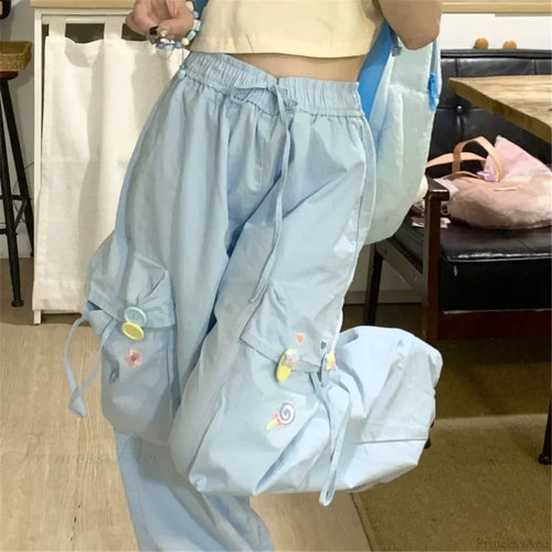 Blue Sweet Embroidered Casual Japanese Trend Pant image 2
