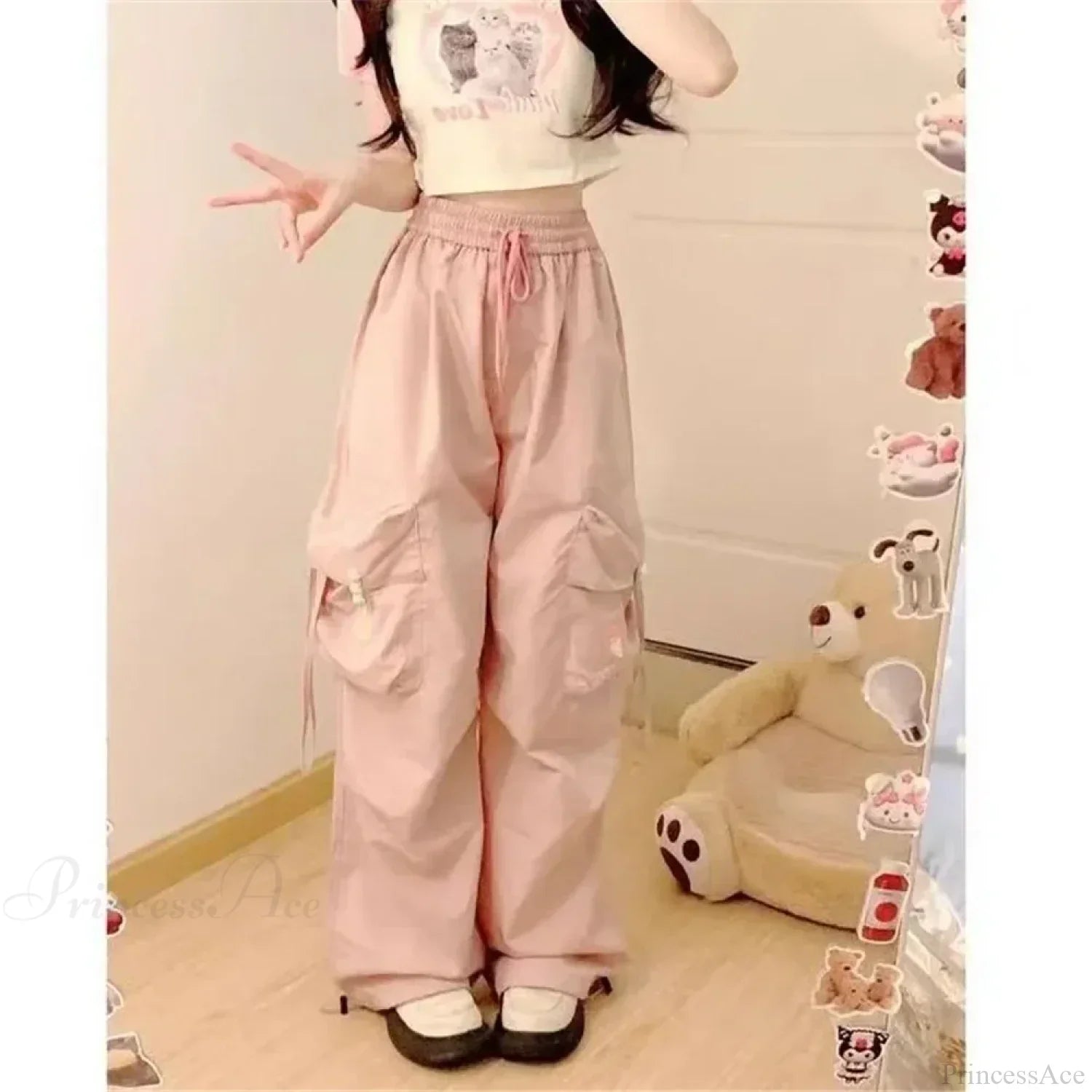 Blue Sweet Embroidered Casual Japanese Trend Pant image 4