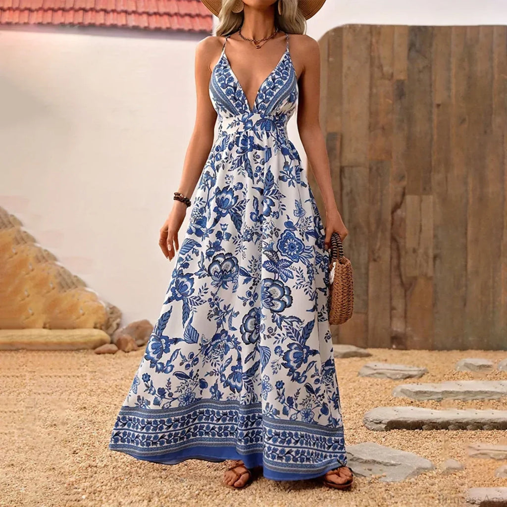 Blue White Porcelain Chiffon Floral Mini Dress image 4