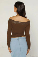 Boat Neck Cutout Fitted Long Sleeve Tee image 3