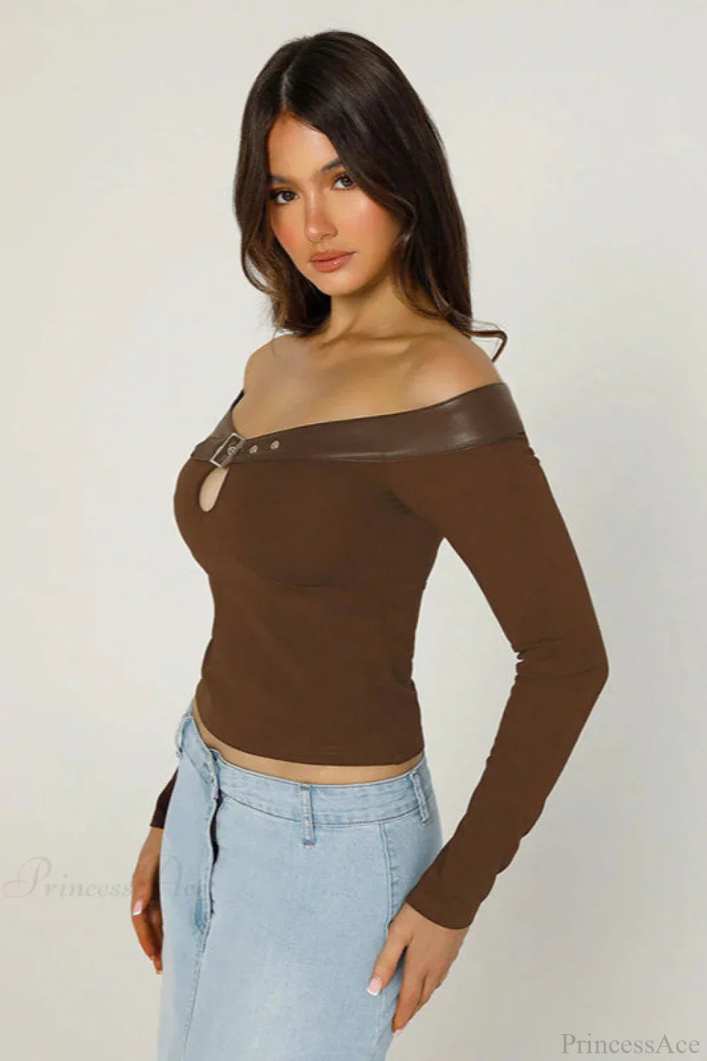 Boat Neck Cutout Fitted Long Sleeve Tee image 2