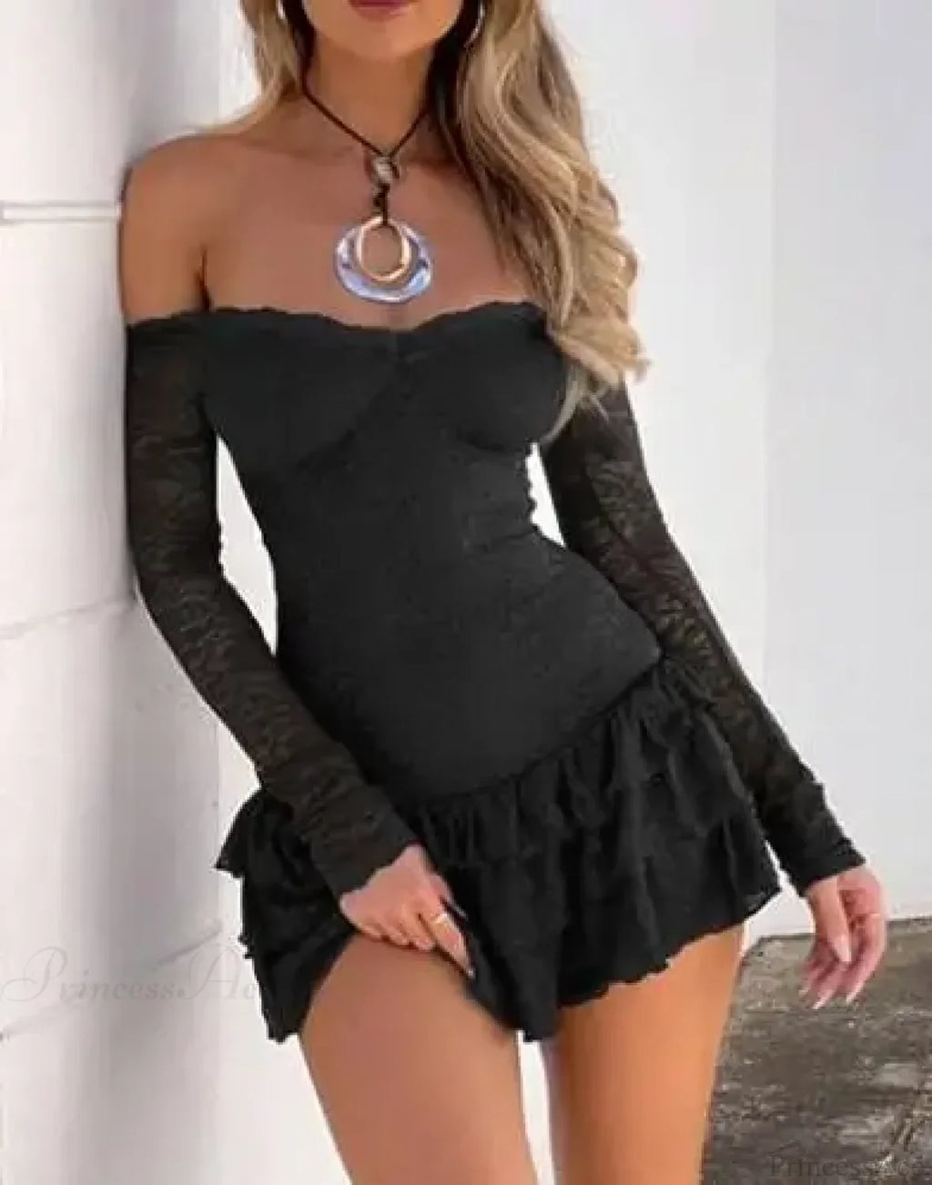 Boat Neck Ruffled Mini Dress image 5