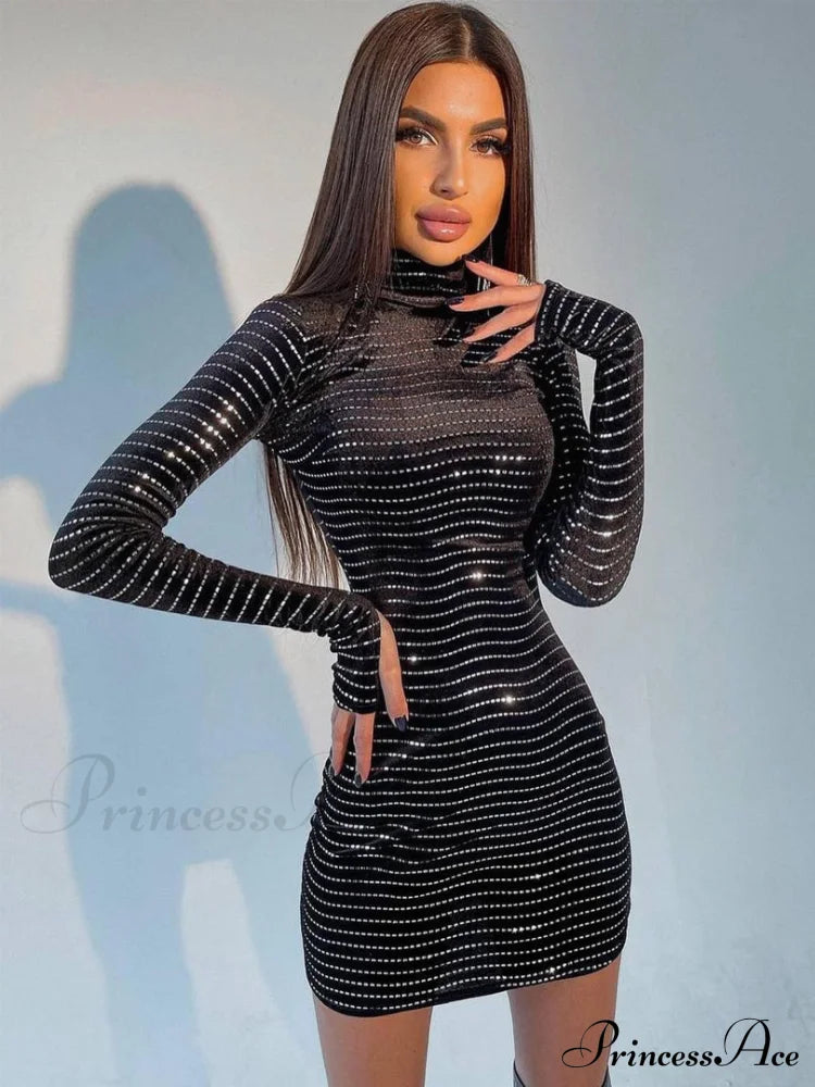 Bodycon Party Club Black Sequin Mini Dress image 3