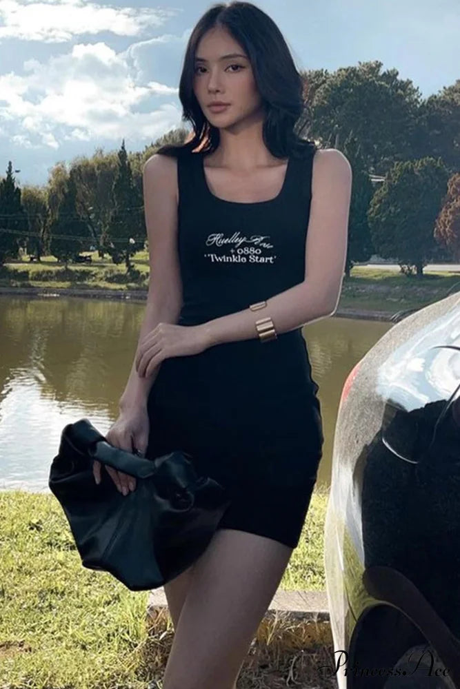 Letter Print Bodycon Tank Dress image 7