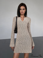 Bodycon V-neck Long Trendy Sleeve Mini Knit Dress image 1