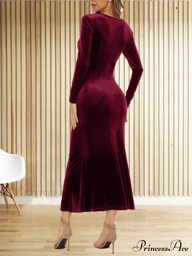 Bodycon V-neck Wrap Slim Fishtail Evening Maxi Dress image 6