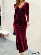 Bodycon V-neck Wrap Slim Fishtail Evening Maxi Dress image 2