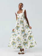 Bohemian Floral Tank Back Tied Square Neck Ruffle Flowy Floral Dress image 2
