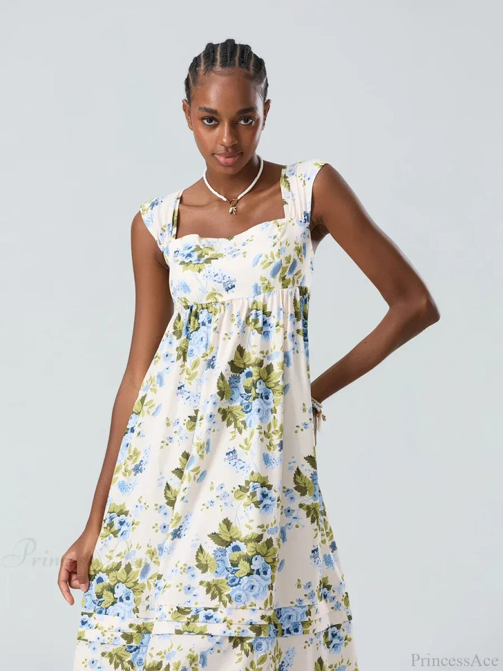 Bohemian Floral Tank Back Tied Square Neck Ruffle Flowy Floral Dress image 5