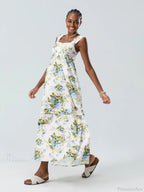 Bohemian Floral Tank Back Tied Square Neck Ruffle Flowy Floral Dress image 6
