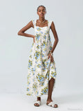 Bohemian Floral Tank Back Tied Square Neck Ruffle Flowy Floral Dress image 1