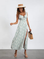 Bohemian Floral Tank Dress Sleeveless Ruffled Tie-up Sweetheart Floral Dress image 6