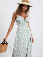 Bohemian Floral Tank Dress Sleeveless Ruffled Tie-up Sweetheart Floral Dress image 4