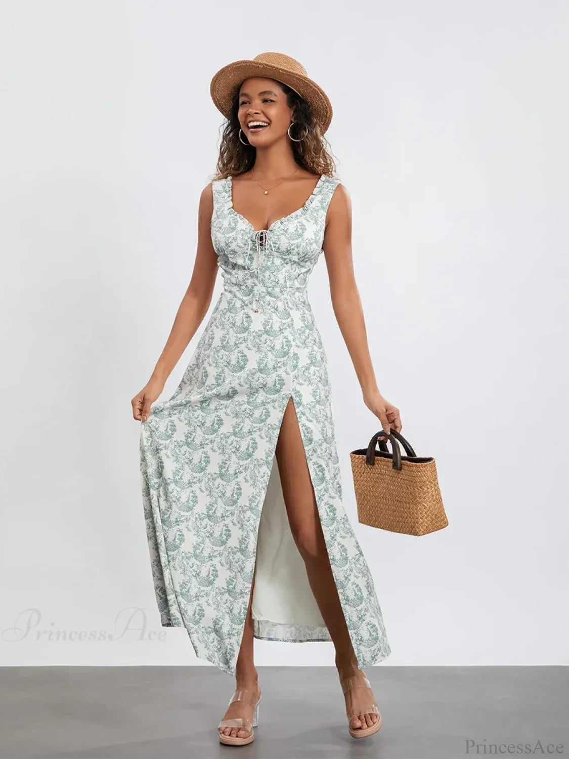 Bohemian Floral Tank Dress Sleeveless Ruffled Tie-up Sweetheart Floral Dress image 3