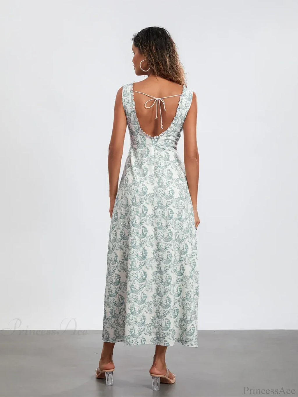 Bohemian Floral Tank Dress Sleeveless Ruffled Tie-up Sweetheart Floral Dress image 5