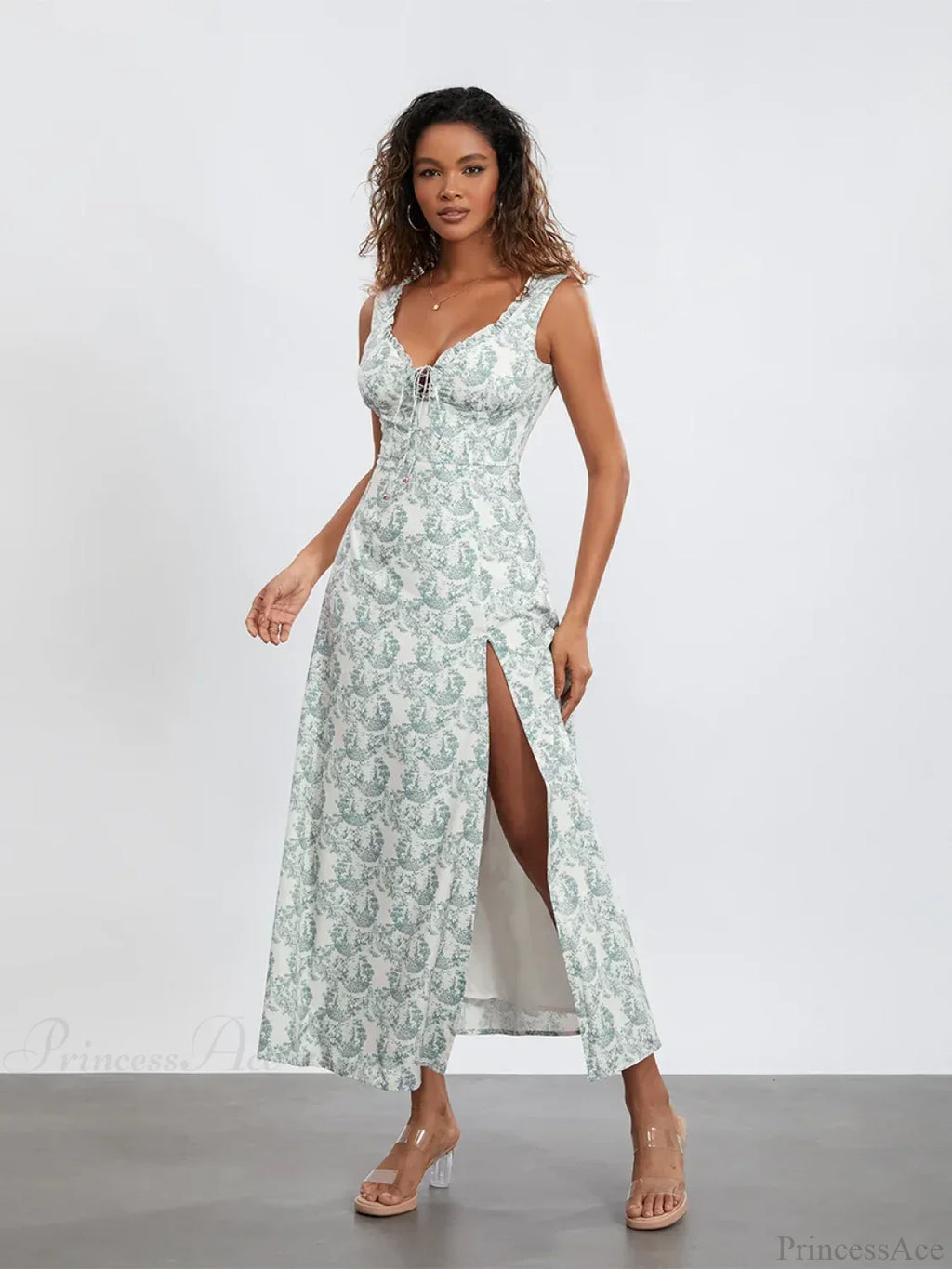 Bohemian Floral Tank Dress Sleeveless Ruffled Tie-up Sweetheart Floral Dress image 2