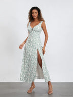 Bohemian Floral Tank Dress Sleeveless Ruffled Tie-up Sweetheart Floral Dress image 2