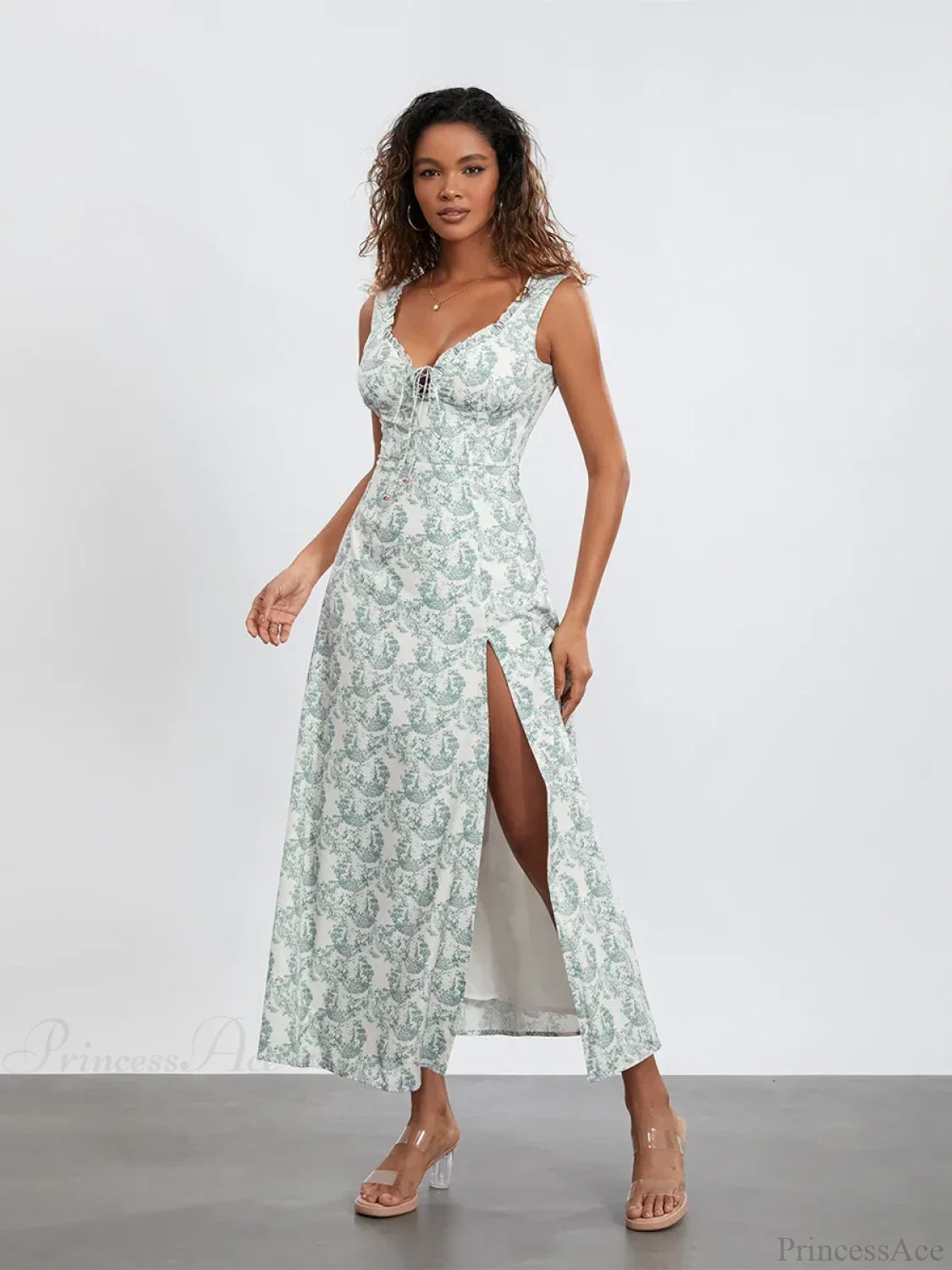 Bohemian Floral Tank Dress Sleeveless Ruffled Tie-up Sweetheart Floral Dress image 2