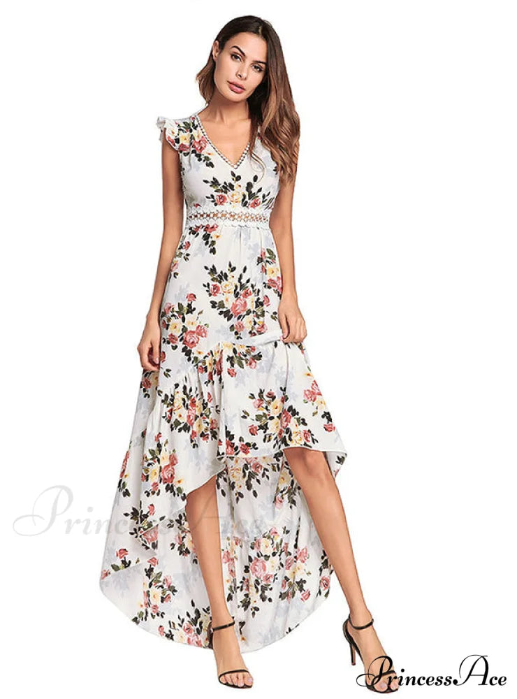 Bohemian Irregular Flowered Design V-Neck Dress image 4