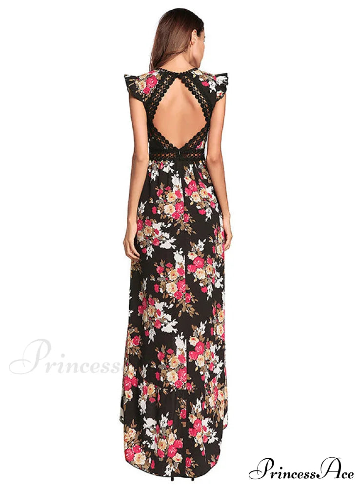 Bohemian Irregular Flowered Design V-Neck Dress image 3