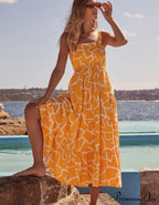 Bohemian Strapless Women Summer A-Line Print Beach Long Dress image 1