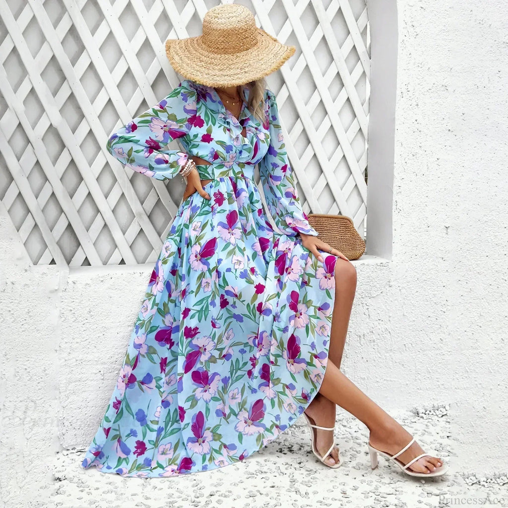 Boho Beach Deep V Neck Maxi Dress image 6