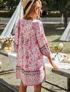 Boho Beach Dress Female Vintage Dress Printed Mini Casual 3/4 Sleeve Loose Elegant image 6