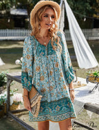 Boho Beach Dress Female Vintage Dress Printed Mini Casual 3/4 Sleeve Loose Elegant image 7