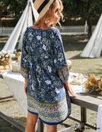 Boho Beach Dress Female Vintage Dress Printed Mini Casual 3/4 Sleeve Loose Elegant image 3