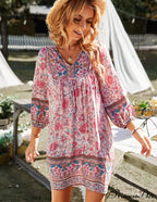 Boho Beach Dress Female Vintage Dress Printed Mini Casual 3/4 Sleeve Loose Elegant image 4
