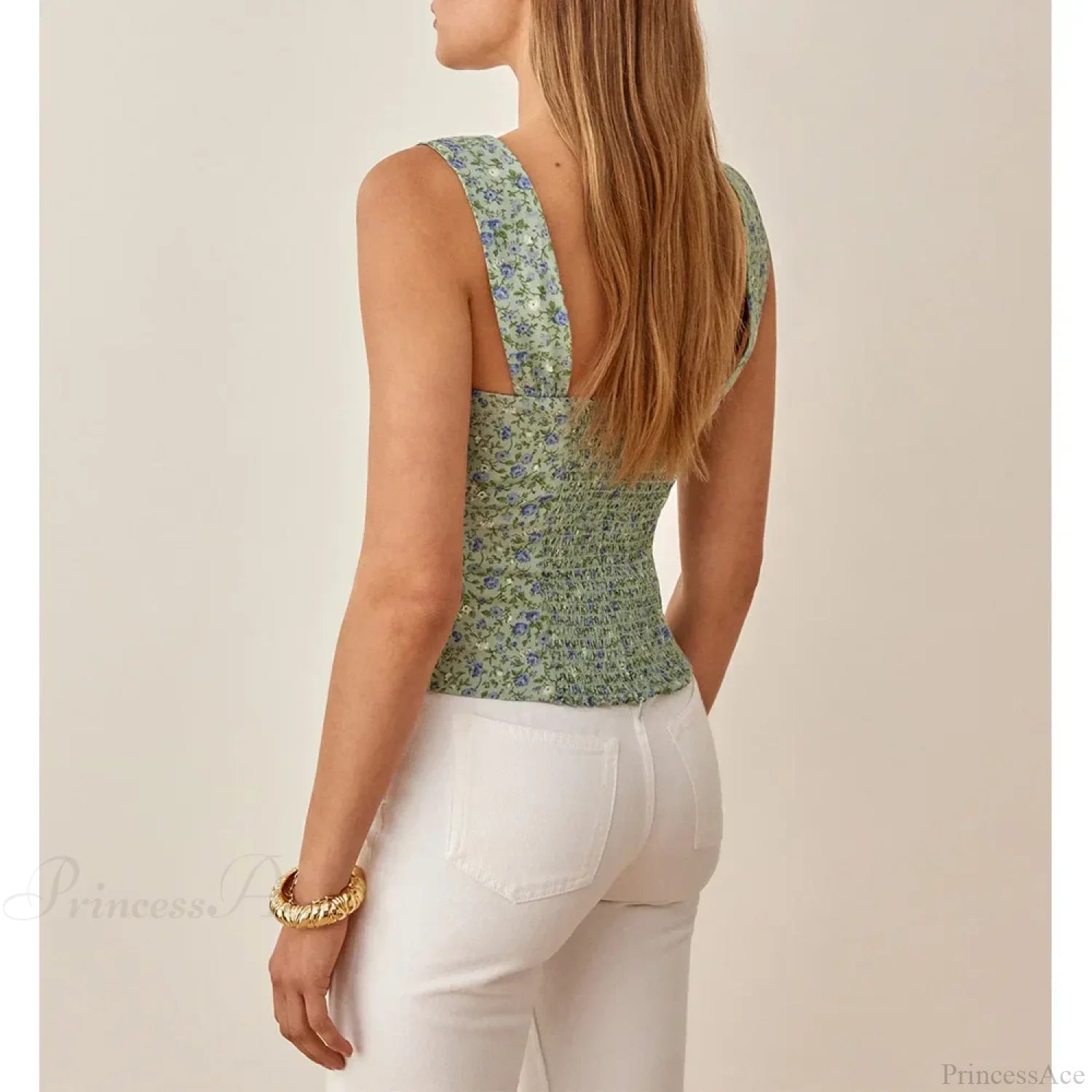 Boho Beach Vacation Floral Sweetheart Wide Strap Sleeveless Slim Crop Top image 2