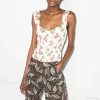 Boho Beach Vacation Floral Sweetheart Wide Strap Sleeveless Slim Crop Top image 4