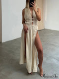Boho Braids Belt Cutout Graceful Slit Kaftan Maxi Dress image 1