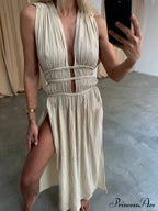 Boho Braids Belt Cutout Graceful Slit Kaftan Maxi Dress image 2