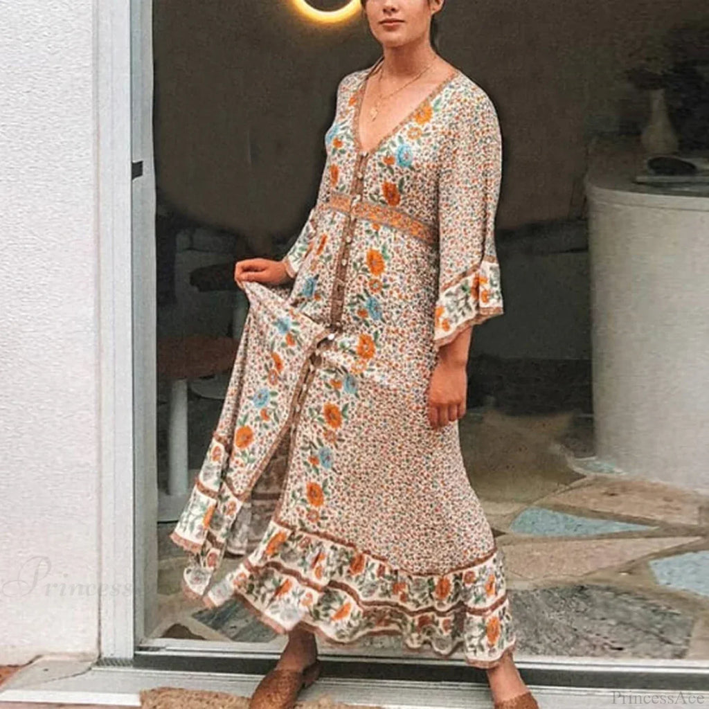 Boho Floral Print Maxi Dress image 3
