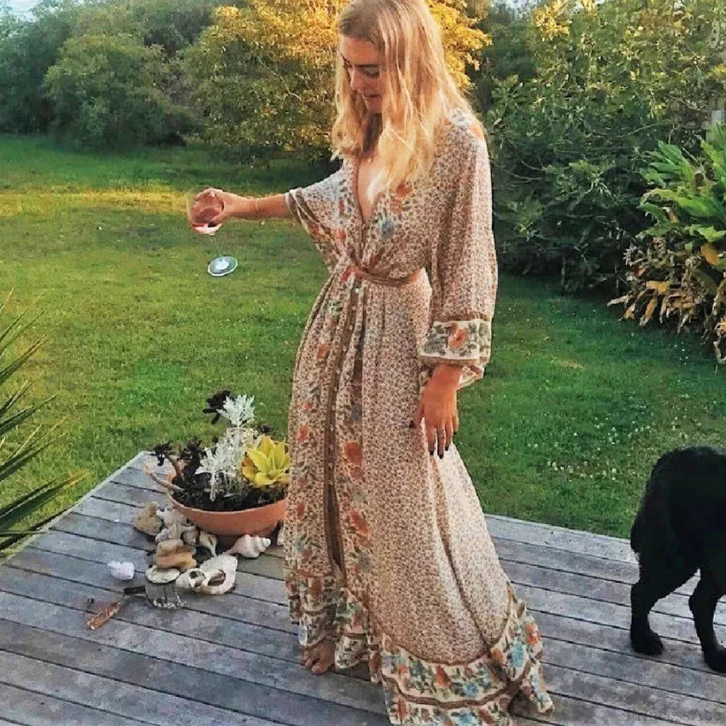 Boho Floral Print Maxi Dress image 6