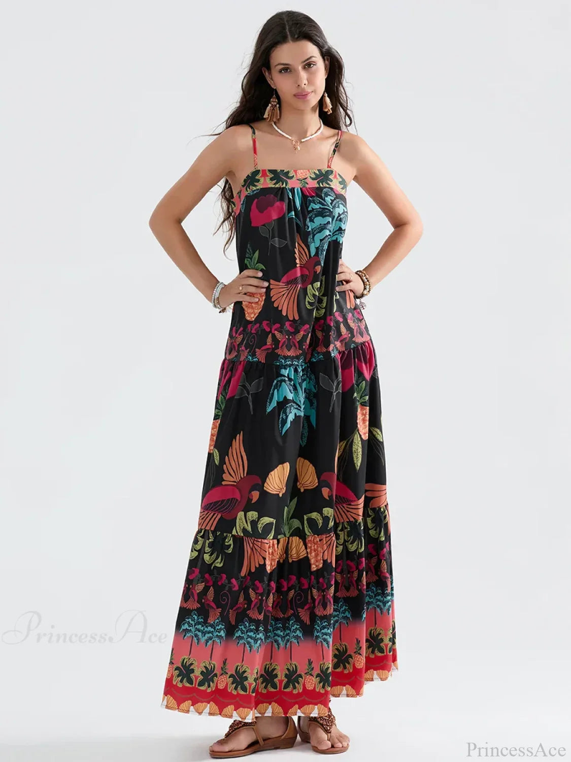 Boho Flowy Leaves Floral Ruched A-Line Floral Dress image 7