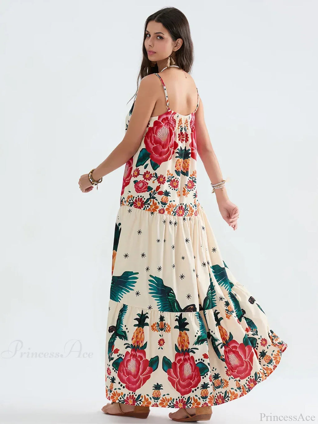 Boho Flowy Leaves Floral Ruched A-Line Floral Dress image 3