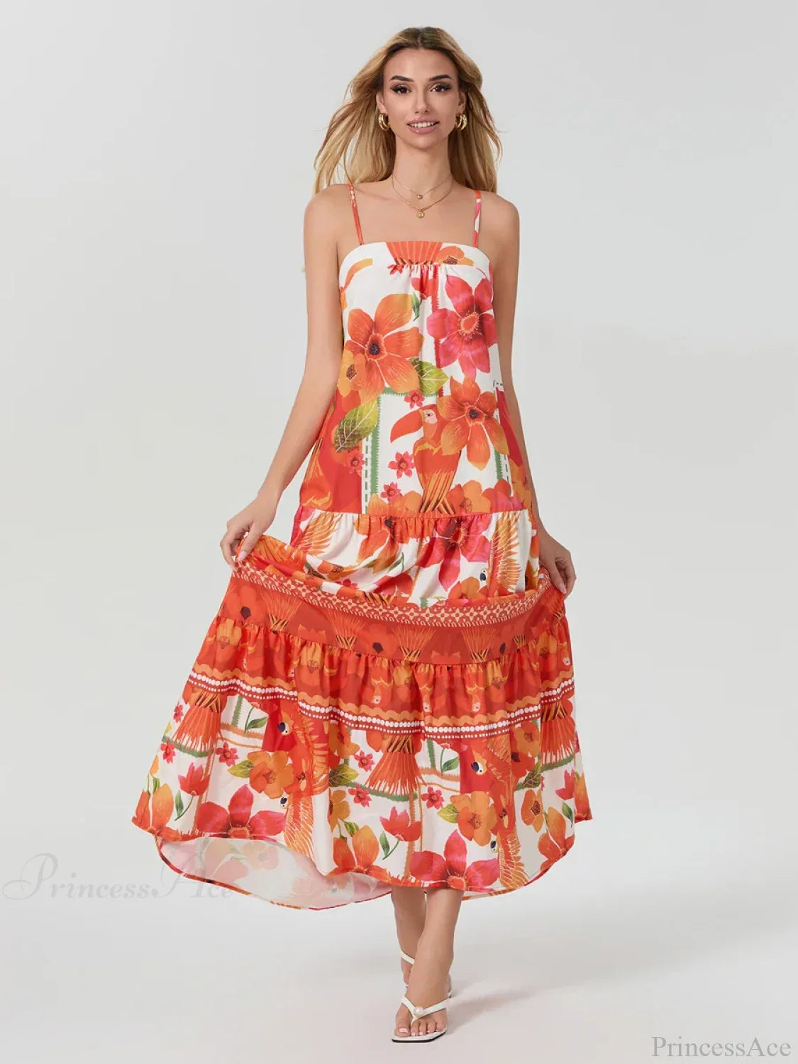 Boho Flowy Leaves Floral Ruched A-Line Floral Dress image 4