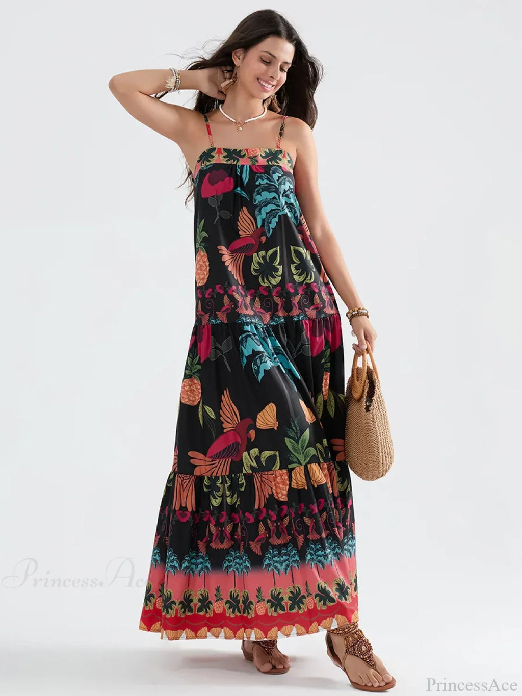 Boho Flowy Leaves Floral Ruched A-Line Floral Dress image 6