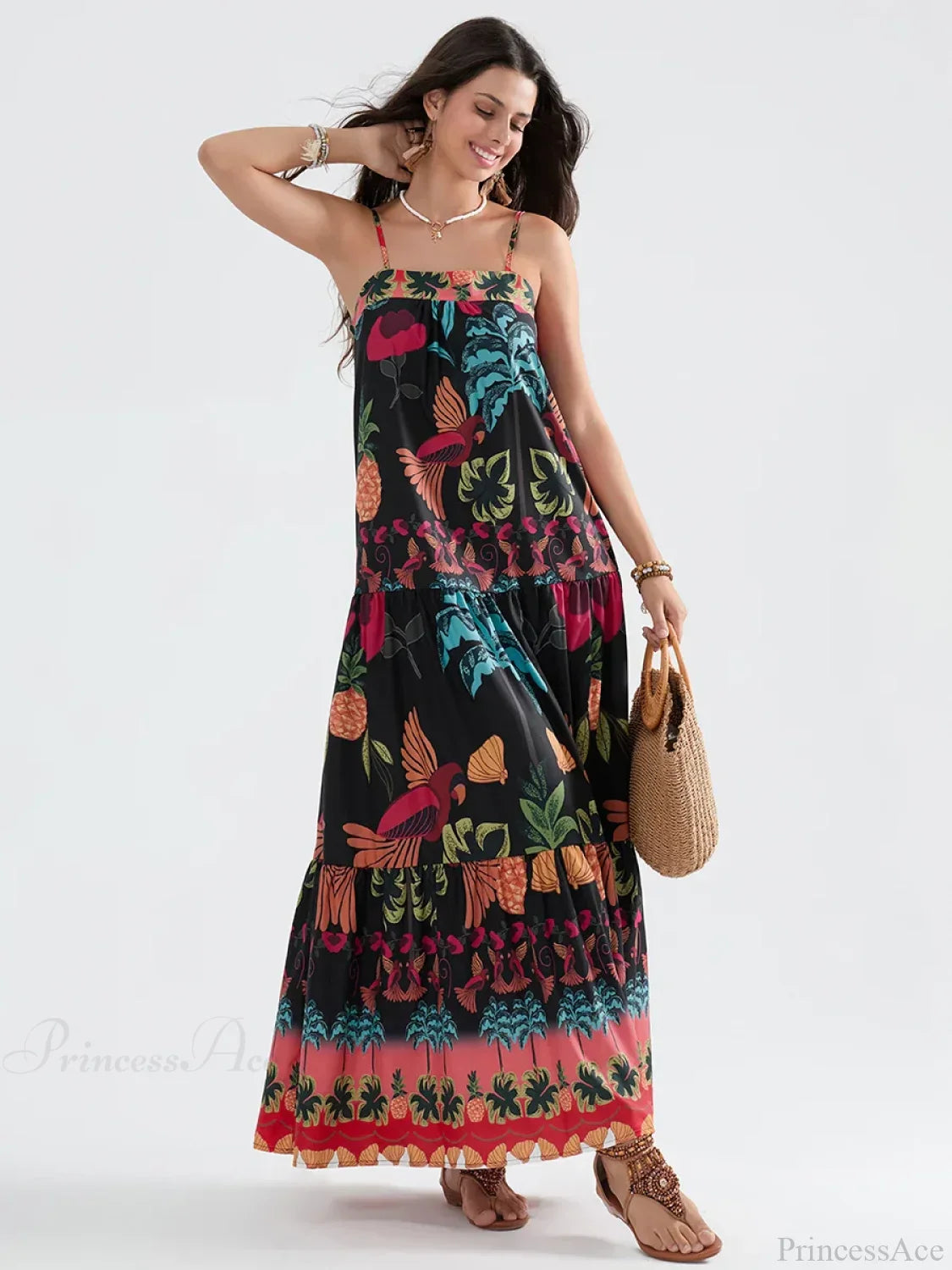 Boho Flowy Leaves Floral Ruched A-Line Floral Dress image 6