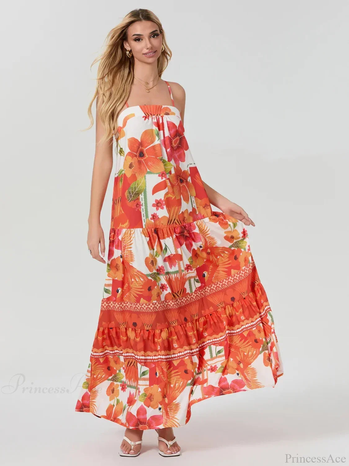 Boho Flowy Leaves Floral Ruched A-Line Floral Dress image 5