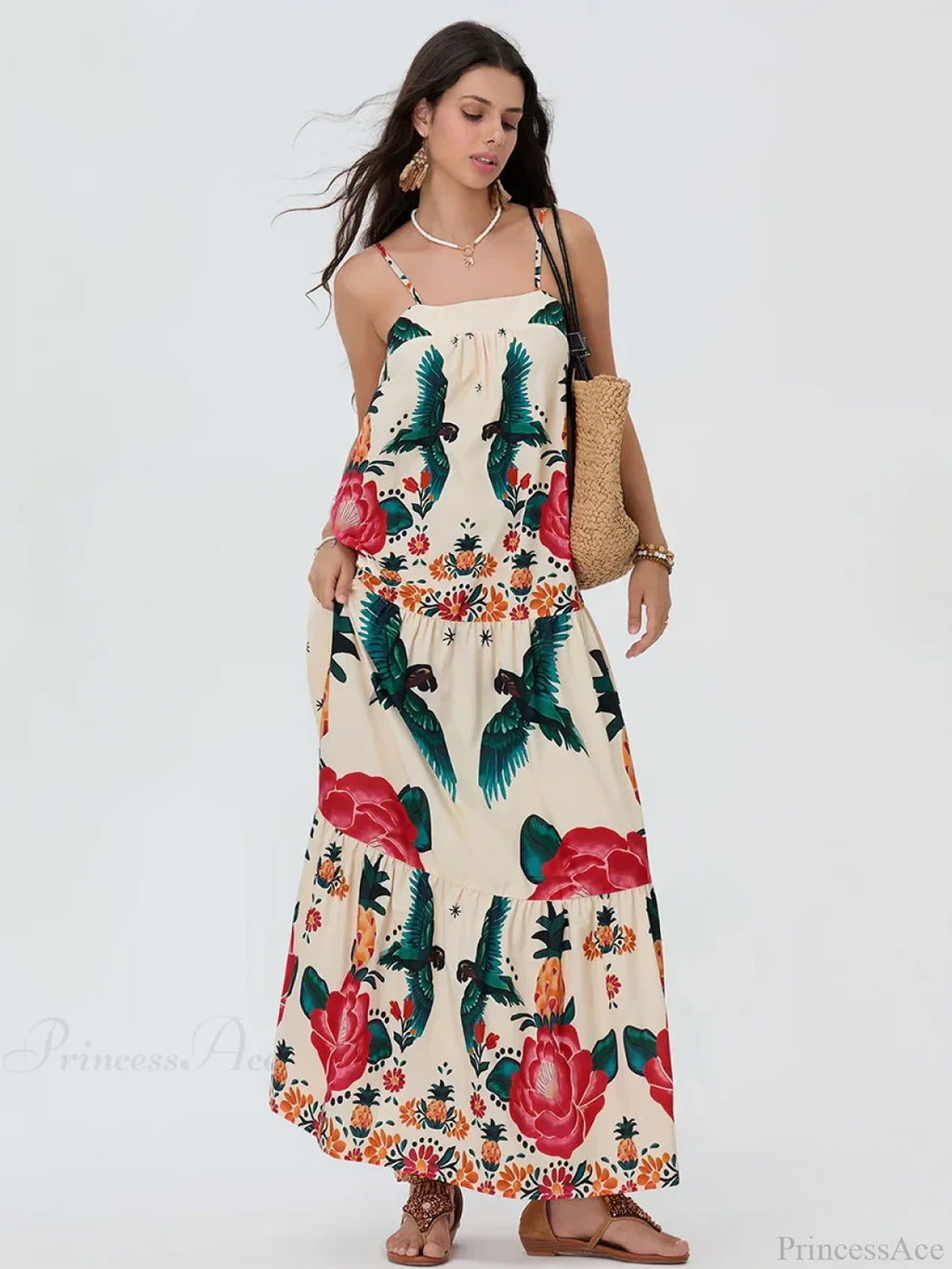 Boho Flowy Leaves Floral Ruched A-Line Floral Dress image 2
