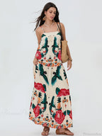 Boho Flowy Leaves Floral Ruched A-Line Floral Dress image 2